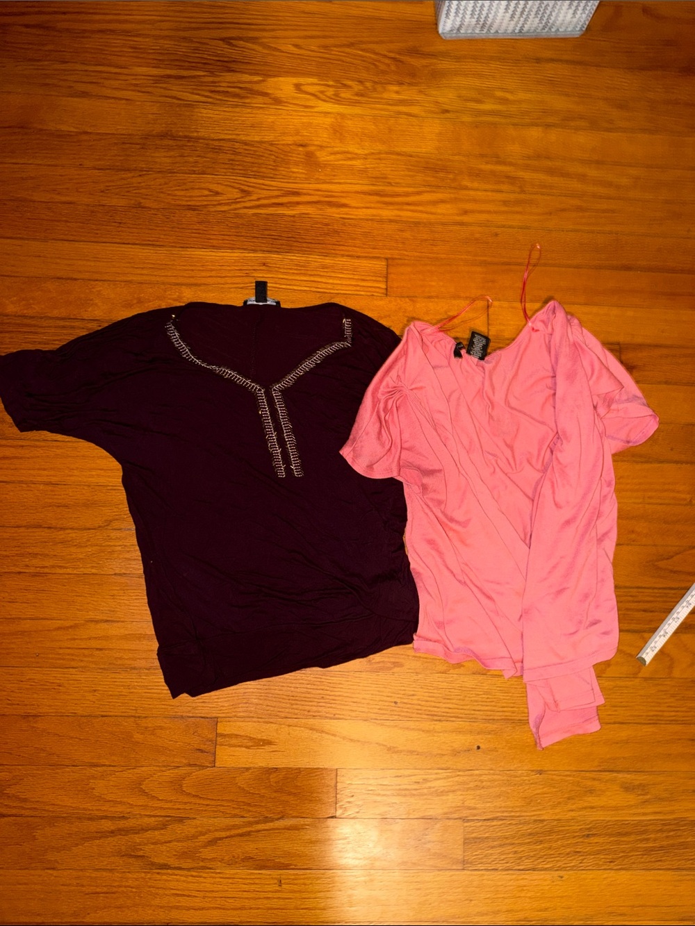 Women’s Eggplant dress top and  Pink Short Sleeve cardigan- size small